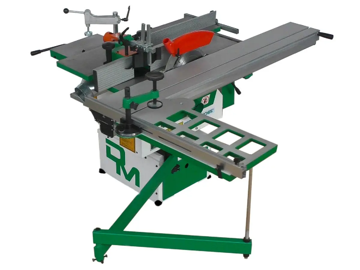 Kombimaschine mit 7 Bearbeitungen, Hobelmaschine von 260 mm und Besäum-Schiebetisch auf Aluminium-Wagen mit Breite des Schneidblattes 1500 mm