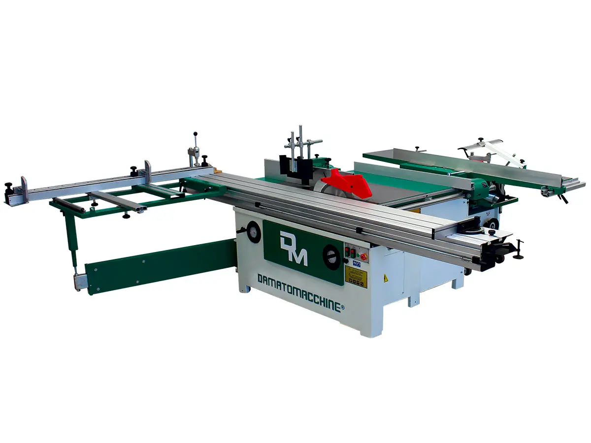 Split combination machine composed by a with a Table saw with circular blade Ø 315 mm, engraver, sliding carriage of 3000 mm, vertical spindle moulder and a Surface/Thickness Planner with Spindle lenght of 410 mm, 4 knives and mortiser integrated 