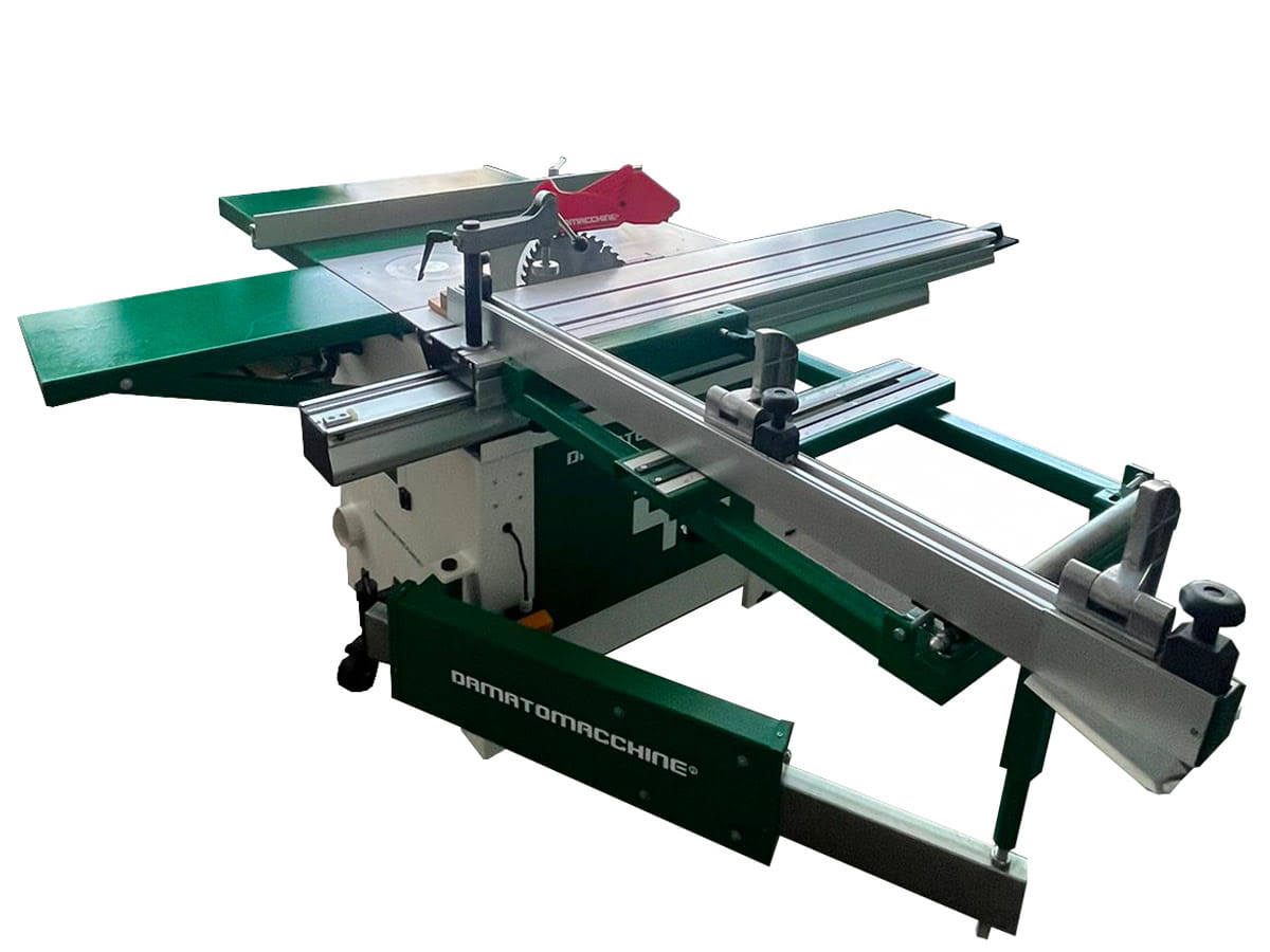 Wood squaring machine with 1600 mm carriage and independent spindle moulder powered by 1 single-phase 3 hp motor (also three-phase on request)
