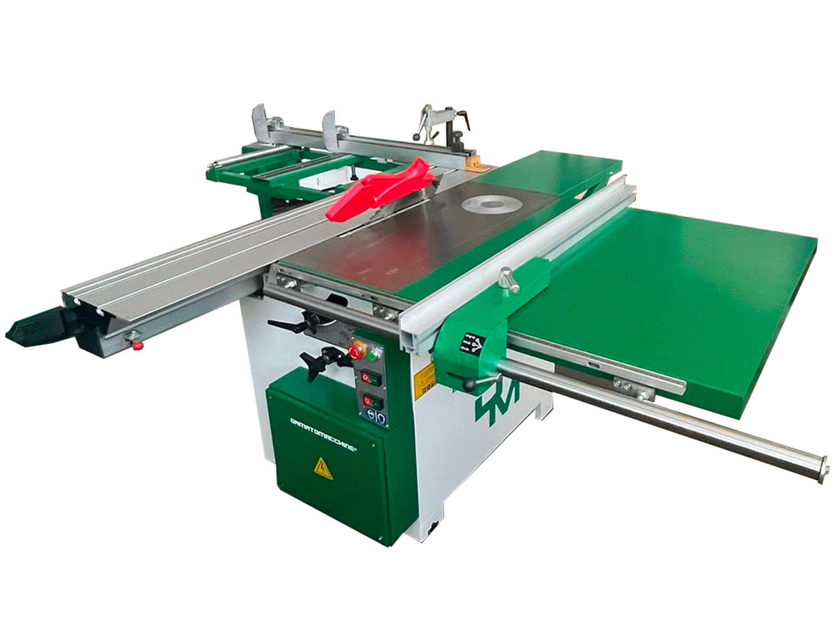 Wood squaring machine with 1600 mm carriage and independent spindle moulder powered by 1 single-phase 3 hp motor (also three-phase on request)
