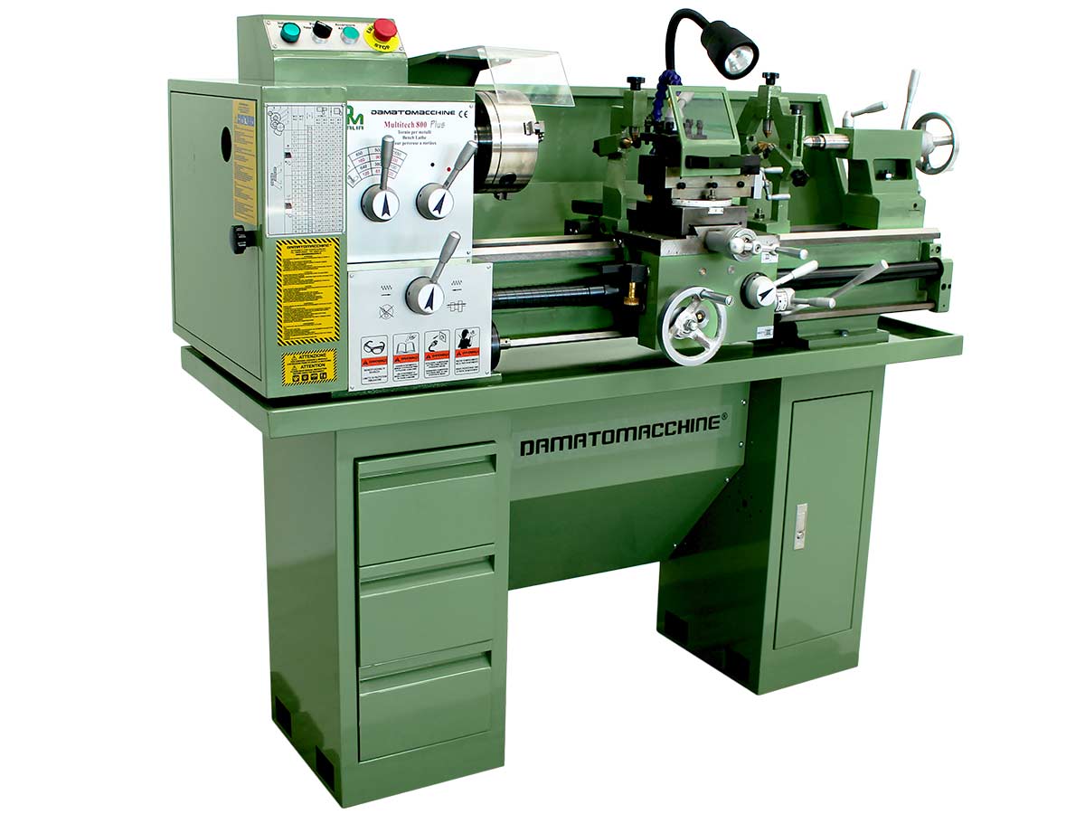 Metal Lathe with distance between centers of 800 mm, water cooling pump, max swing over bed 330 mm and single-phase motor 1500 W 